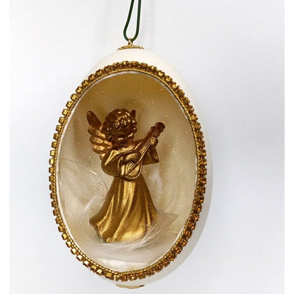 Christmas Egg Beautiful Golden Angel Ornament Holiday Tree Decoration Vintage - Picture 7 of 9